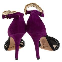 Etro Black/Purple Patent And Suede Chain Embellished Ankle Strap Sandals Size 36