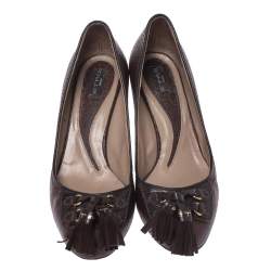 Etro Brown Paisley Print Leather Tassel Embellished Pumps Size 36