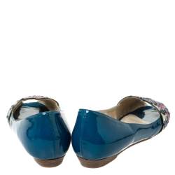 Etro Blue Patent And Multicolor Embossed Python Trim Ballet Flats Size 37