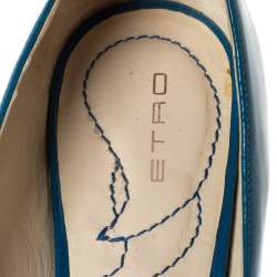 Etro Blue Patent And Multicolor Embossed Python Trim Ballet Flats Size 37
