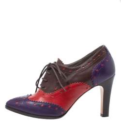 Etro Tricolor Leather Brogue Oxford Ankle Booties Size 36