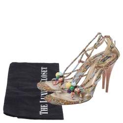 Etro Multicolor Fabric Paisley Print Strappy Embellished Open Toe Ankle Strap Sandals Size 40