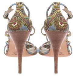 Etro Multicolor Fabric Paisley Print Strappy Embellished Open Toe Ankle Strap Sandals Size 40