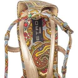 Etro Multicolor Fabric Paisley Print Strappy Embellished Open Toe Ankle Strap Sandals Size 40