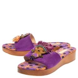 Etro Purple Suede Embellished Open Toe Slide Sandals Size 39