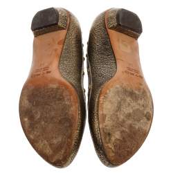 Pre Owned Etro Metallic Gold Leather Buckle Detail Studded Flats Size 38