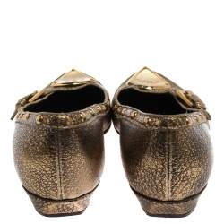 Pre Owned Etro Metallic Gold Leather Buckle Detail Studded Flats Size 38