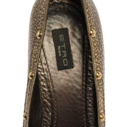 Pre Owned Etro Metallic Gold Leather Buckle Detail Studded Flats Size 38