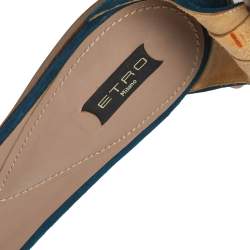 Pre Owned Etro Teal Suede Crystal Embellished Ankle Strap Flat Sandals Size 39