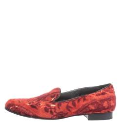 Pre Owned  Etro Red Brocade Velvet Smoking Slippers Size 39