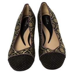 Pre Owned Etro Black/Gold Jacquard Fabric Ballet Flats Size 37