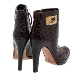 Etro Brown Croc Embossed Leather Ankle Platform Boots Size 40