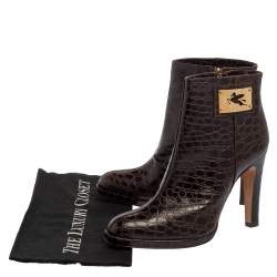 Etro Brown Croc Embossed Leather Ankle Platform Boots Size 40