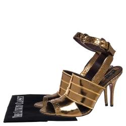  Etro Gold Python Embossed And Leather Ankle Wrap Sandals  Size 40