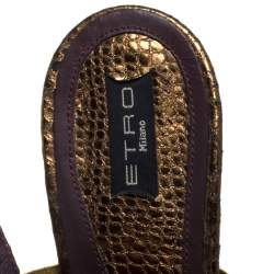  Etro Gold Python Embossed And Leather Ankle Wrap Sandals  Size 40