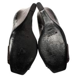 Etro Black/Burgundy Croc Embossed Leather Embellished Open Toe Wedge Pumps Size 40.5