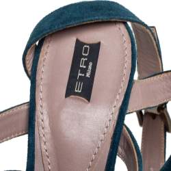 Pre Owned Etro Blue Suede Embellished Open Toe Ankle Strap Sandals Size 41