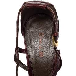 Pre Owned Etro Brown Croc Embossed Leather Peep Toe T Strap Sandals Size 37.5