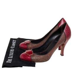 Etro Red/Brown Croc Embossed And Coated Canvas Bow Detail Pumps Size 40