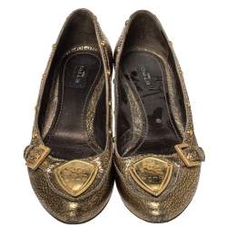 مملوكة مسبقًا Etro Gold Leather Embellished Studs Ballet Flats Size 38