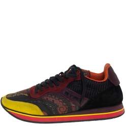Pre Owned Etro Multicolor Paisley Fabric And Suede Lace Up Sneakers Size 38