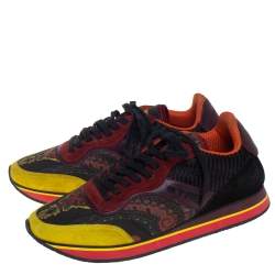Pre Owned Etro Multicolor Paisley Fabric And Suede Lace Up Sneakers Size 38