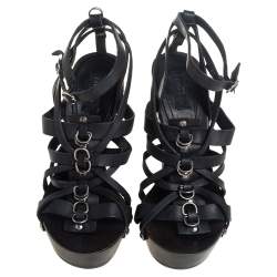 Etro Black Leather Strappy Platform Ankle Strap Sandals Size 39