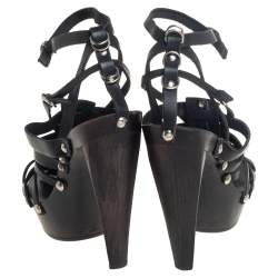 Etro Black Leather Strappy Platform Ankle Strap Sandals Size 39