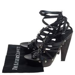 Etro Black Leather Strappy Platform Ankle Strap Sandals Size 39