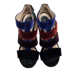 Pre Owned Etro Multicolor Velvet Caged T-Strap Sandals Size 36 