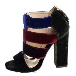Pre Owned Etro Multicolor Velvet Caged T-Strap Sandals Size 36 