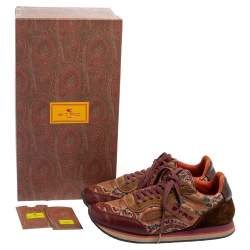 Pre Owned Etro Multicolor Paisley Fabric And Suede Lace Up Sneakers Size 37