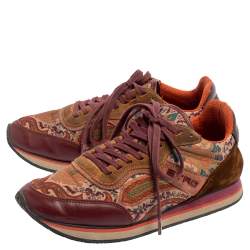 Pre Owned Etro Multicolor Paisley Fabric And Suede Lace Up Sneakers Size 37