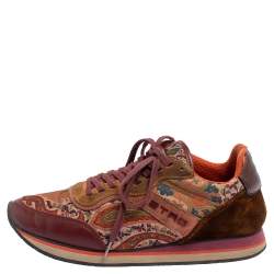 Pre Owned Etro Multicolor Paisley Fabric And Suede Lace Up Sneakers Size 37