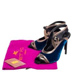 Etro Tri Color Velvet, Satin and Leather Peep Toe Sandals Size 38