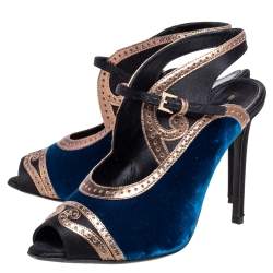 Etro Tri Color Velvet, Satin and Leather Peep Toe Sandals Size 38