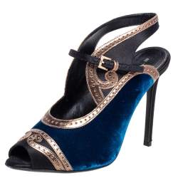 Etro Tri Color Velvet, Satin and Leather Peep Toe Sandals Size 38
