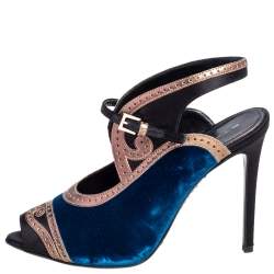 Etro Tri Color Velvet, Satin and Leather Peep Toe Sandals Size 38