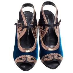 Etro Tri Color Velvet, Satin and Leather Peep Toe Sandals Size 38