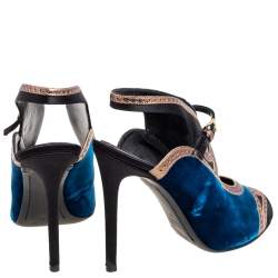 Etro Tri Color Velvet, Satin and Leather Peep Toe Sandals Size 38