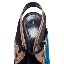 Etro Tri Color Velvet, Satin and Leather Peep Toe Sandals Size 38