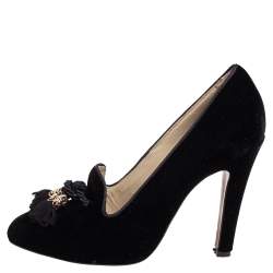 Pre Owned Etro Black Velvet Tassel Embellished Loafer Pumps Size 38.5