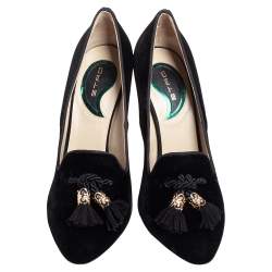 Pre Owned Etro Black Velvet Tassel Embellished Loafer Pumps Size 38.5