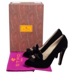 Pre Owned Etro Black Velvet Tassel Embellished Loafer Pumps Size 38.5