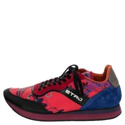 Pre Owned Etro Multicolor Paisley Print Fabric, Leather And Suede Low Top Sneakers Size 38