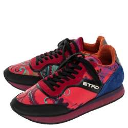 Pre Owned Etro Multicolor Paisley Print Fabric, Leather And Suede Low Top Sneakers Size 38