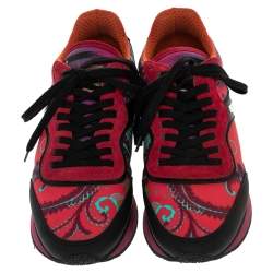 Pre Owned Etro Multicolor Paisley Print Fabric, Leather And Suede Low Top Sneakers Size 38
