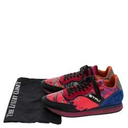 Pre Owned Etro Multicolor Paisley Print Fabric, Leather And Suede Low Top Sneakers Size 38