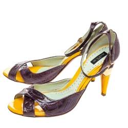 Pre Owned Etro Purple Patent Embossed Leather Cross Ankle Strap Sandals Size 40.5
