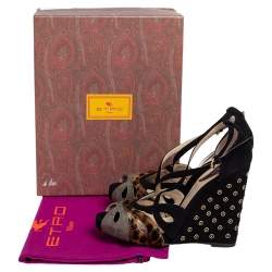 Pre Owned Etro Multicolor Suede And Pony hair Wedge Sandals Size 38